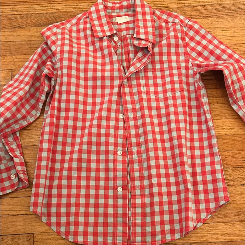 Crewcuts J Crew Kids Red and mint Checkered Button-Up Shirt 8
